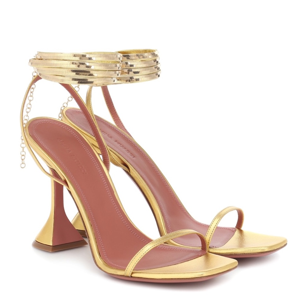 Amina Muaddi Henson Metallic Leather Sandals In Gold - Size 42